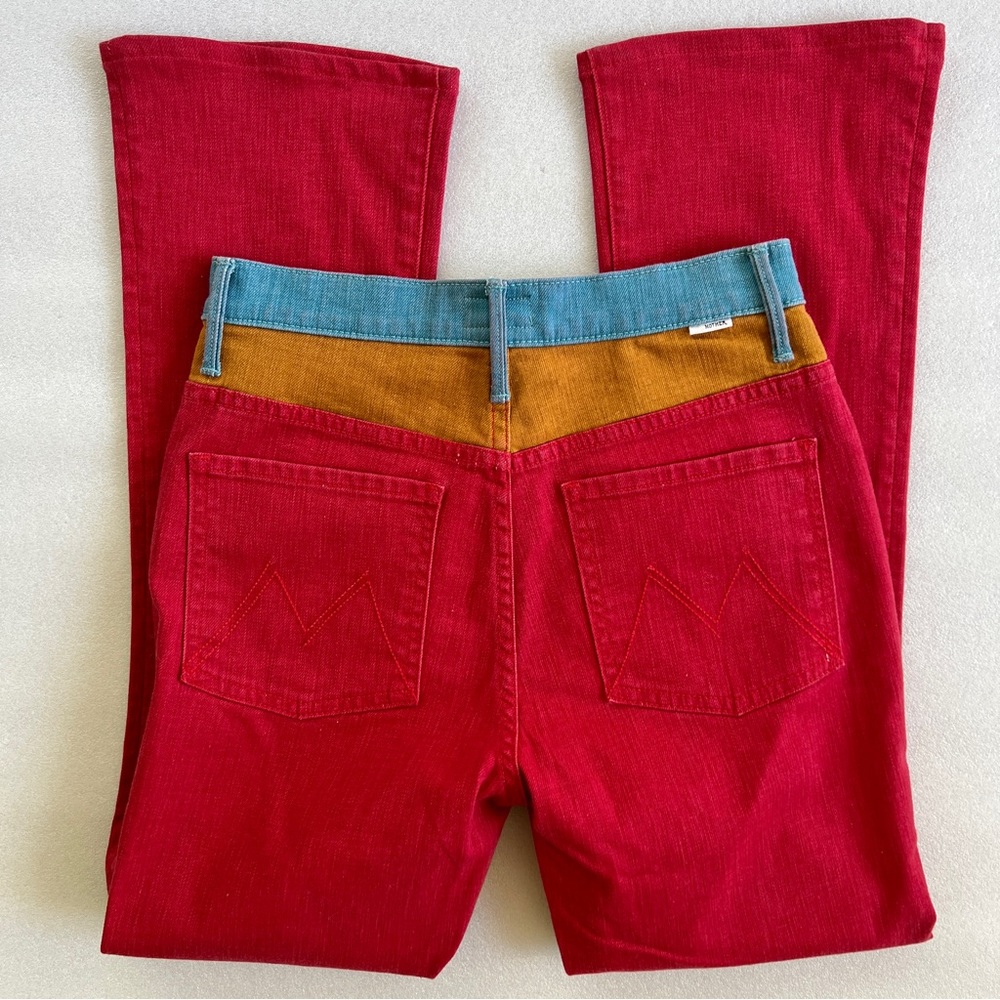 RARE!! MOTHER Colorblock Patch Pocket Flare High Rise Jeans - Picture 3 of 9